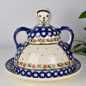 Vintage Bunzlauer Ceramics &#39;Käsemarie&#39; Butter Dish or Cheese Keeper: Hand-Painted Polish Pottery