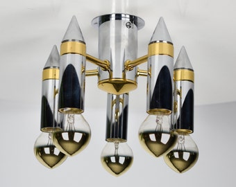 Schmitz Leuchten Flush Mount in Chrome made in Germany in the 70s / Vintage Chrome and Gold Ceiling Light