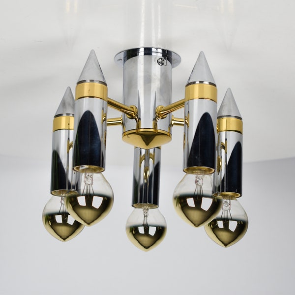 Schmitz Leuchten Flush Mount in Chrome made in Germany in the 70s / Vintage Chrome and Gold Ceiling Light