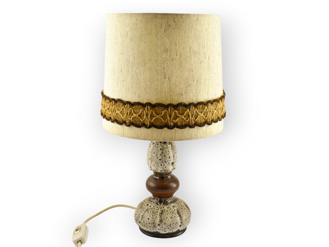 West German Fat Lava Ceramic Table Lamp with Original Shade
