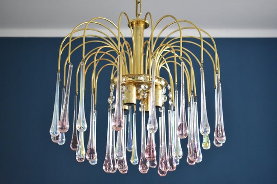 Vintage Murano Teardrop Chandelier Paolo Venini Waterfall Denmark Vintage Murano Teardrop Chandelier, Clear Glass Teardrop Chandeliers Taiwan