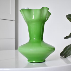 Mid Century Blown Glass Vase by Dragan Drobnjak made in Yugoslavia / Vintage Green Fazzoletto Glass Vase / 70s