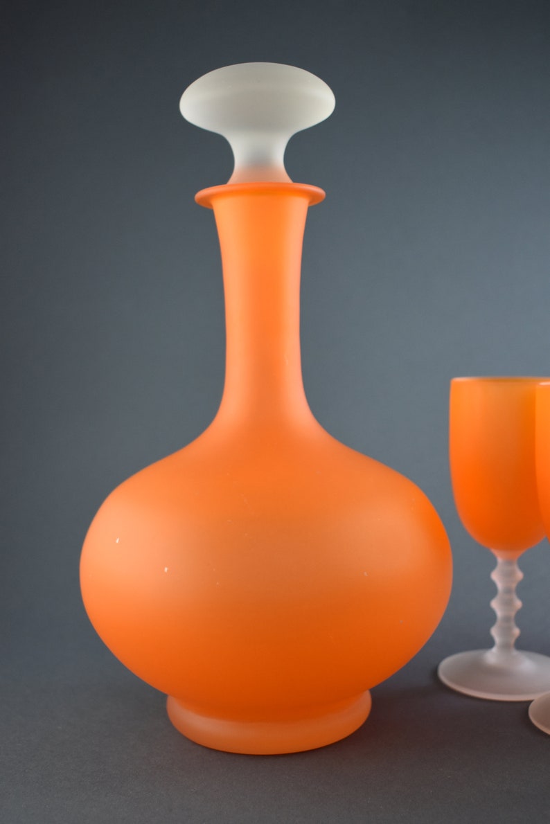 Vintage Murano Frosted Glass Decanter and Five Footed Glasses Etsy UK