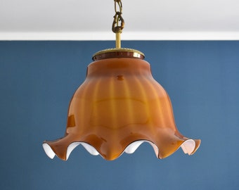 Vintage Brown Blown Glass Fazzoletto Pendant Light - Art Deco 1950s