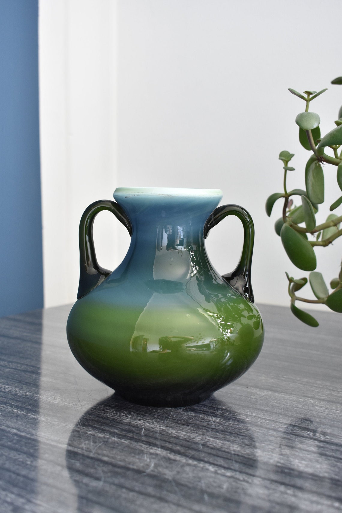 Vintage Green Blown Glass Vase / Made in Yugoslavia / Two Etsy