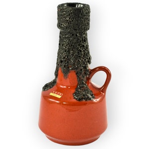 ROTH Keramik Fat Lava vaas met rood handvat / Gemaakt in West-Duitsland / Fat Lava Glaze / MCM-keramiek / aardewerk voor verzamelaars