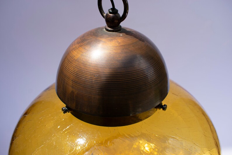 Crackle Glass Amber Pendant Light Vintage Lighting Amber Glass Hanging Lamp House Decor Old Lamp Retro Lighting
