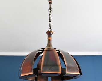 Vintage 'Moonscape' Copper Ceiling Lamp in Werner Schou Style / Mid Century Lighting / 70s