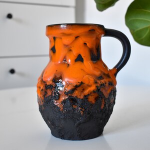 Fat Lava Marei Keramik Handled Vase with Bright Orange and Black Lava Glaze model 6301 / 70s