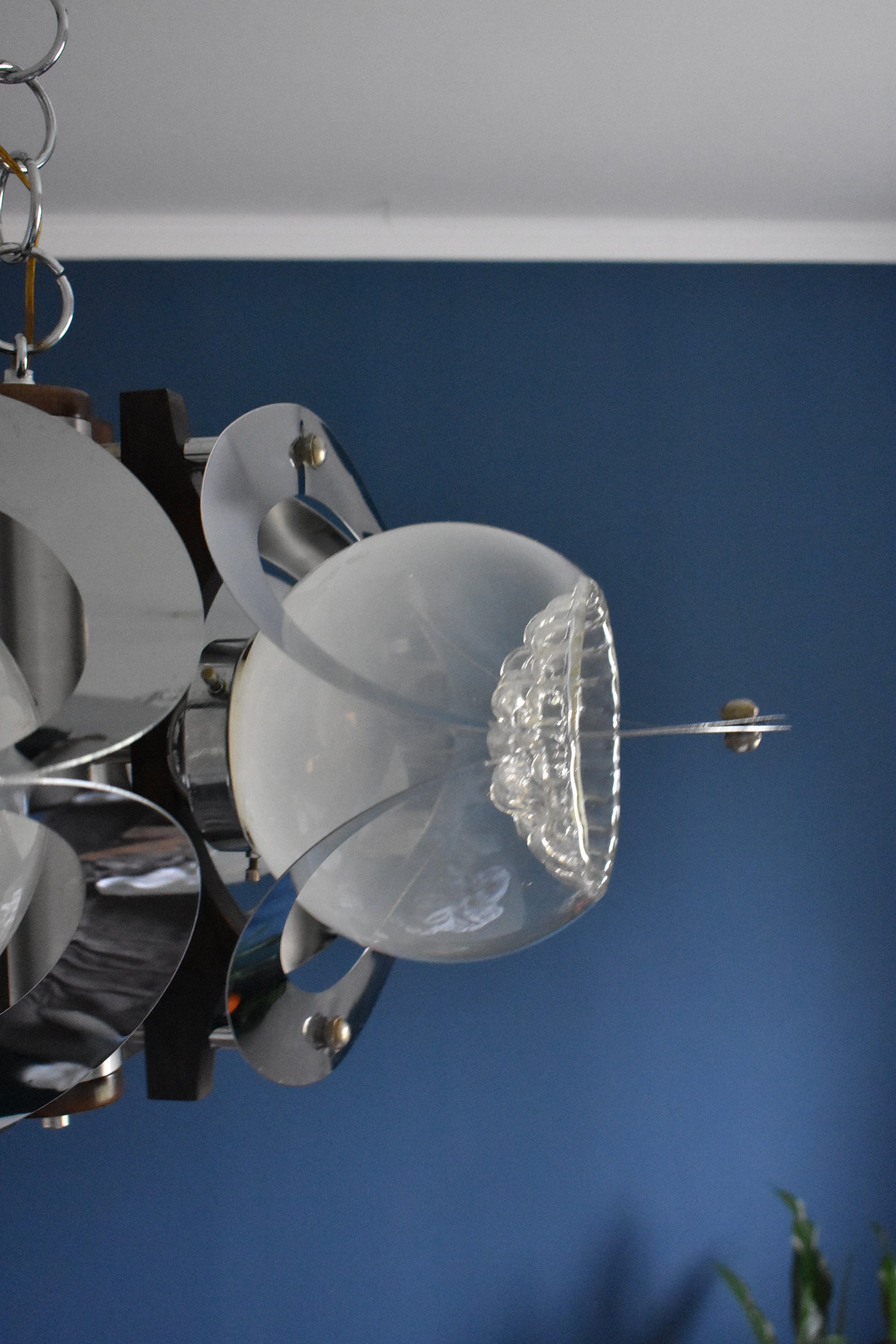 Mazzega Murano Chandelier: Atomic Chrome Glass Pendant Light, Mid