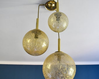 Mid Century Cascade Chandelier / Textured Glass / Gold Chandelier / Made in Germany / 70s