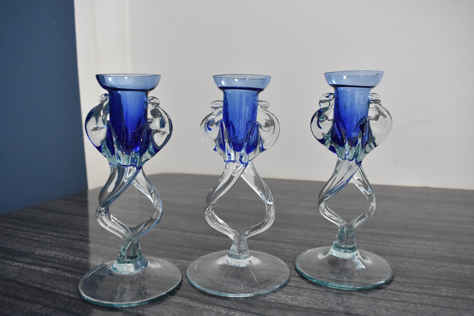 Set of Three Blown Glass Candle Holders / Jozefina Krosno / Etsy