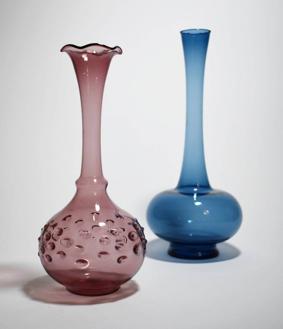 Two Vintage Lauscha Blue And Purple Vases Made In East Etsy