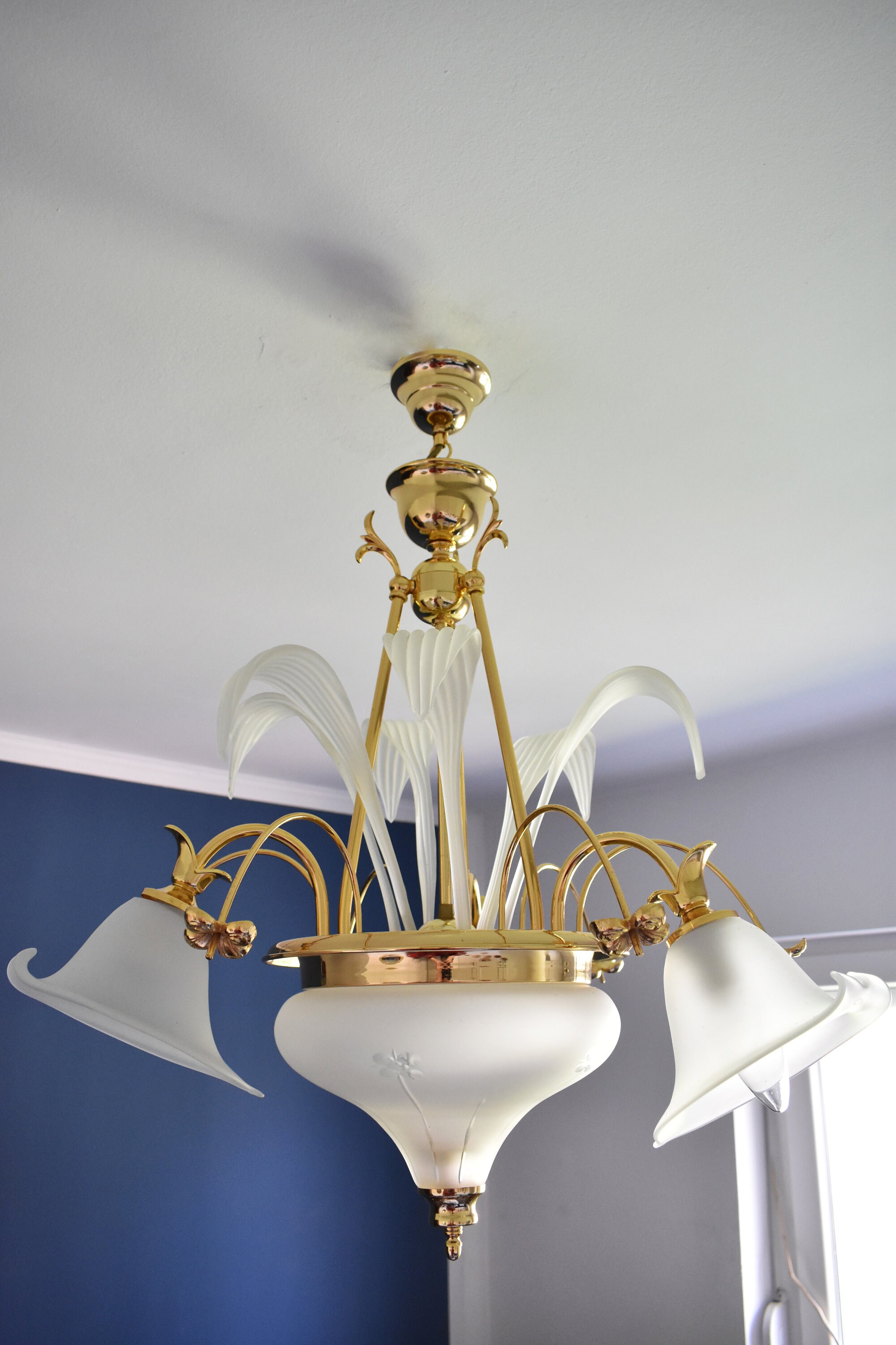 Vintage Glass Flower Chandelier / Murano Style Chandelier / Etsy