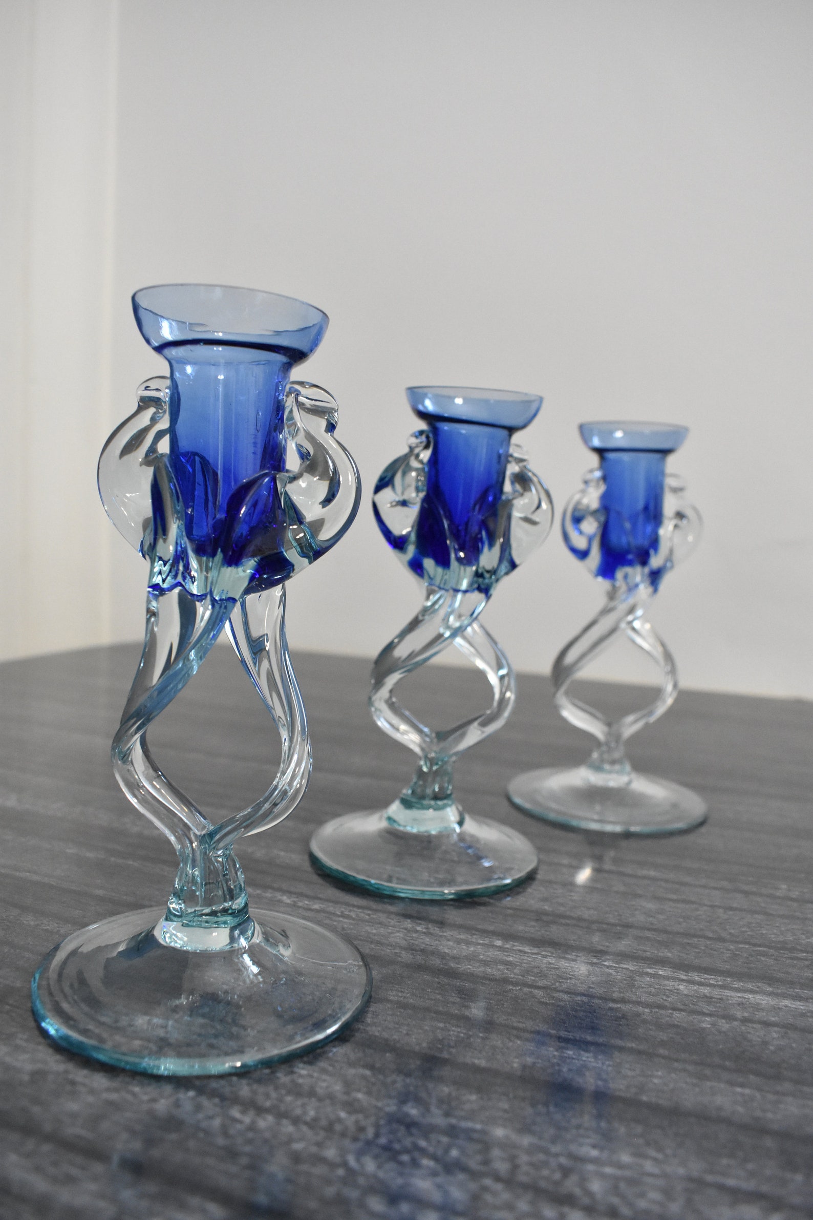 Set of Three Blown Glass Candle Holders / Jozefina Krosno / Etsy