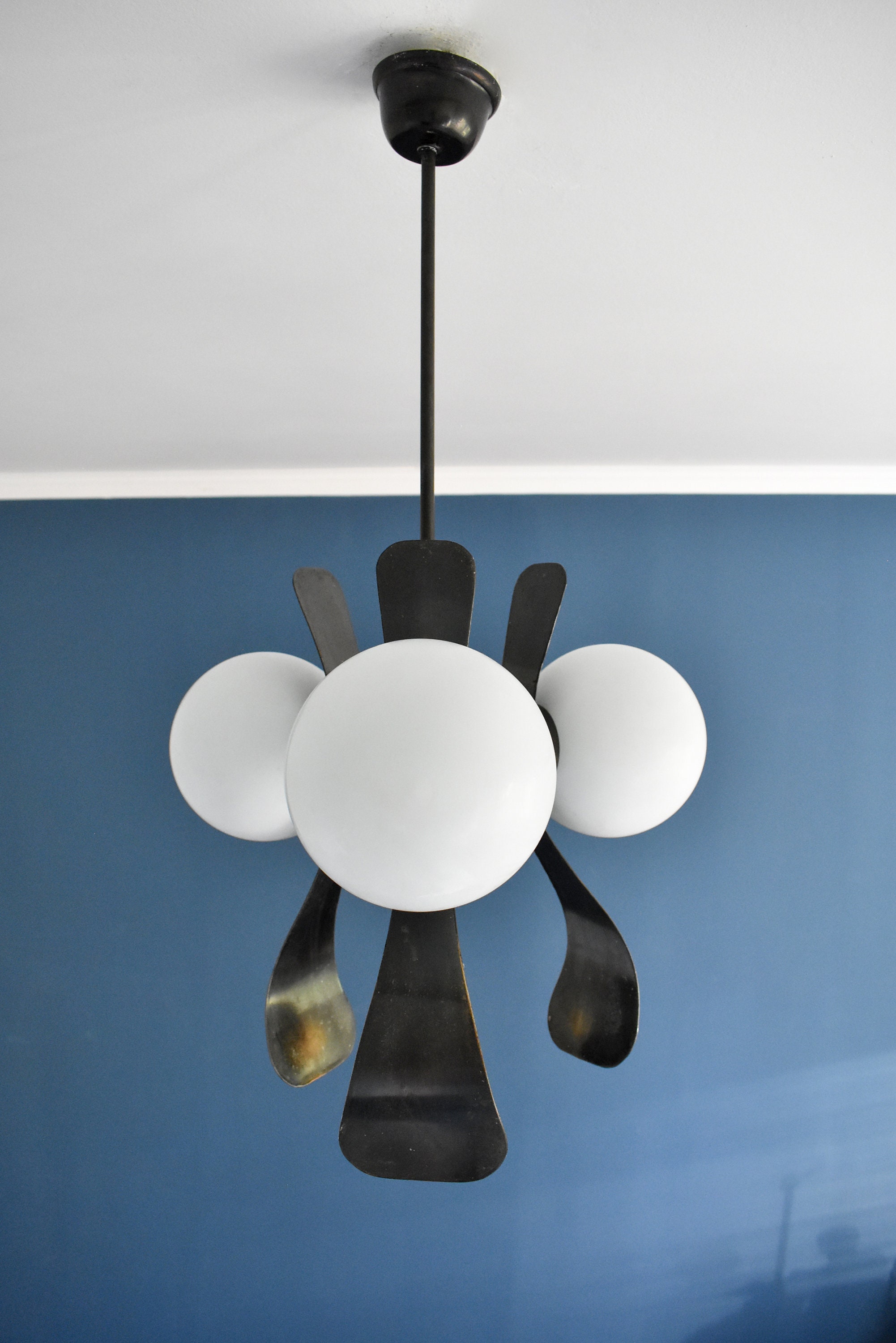 Vintage Copper Chandelier With Three Glass Balls / Three Arm Etsy UK