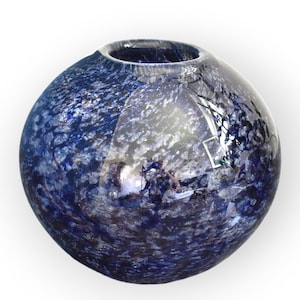 Blue Blown Glass Vase / Round  Bubble Glass Vase Made in Yugoslavia /  Handmade Glass Sphere Vase / Ball Vase / 1970s