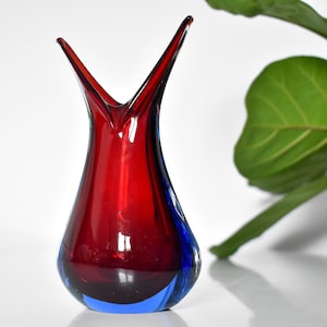 Murano Style Red & Blue Sommerso Glass Vase / Italy 70s