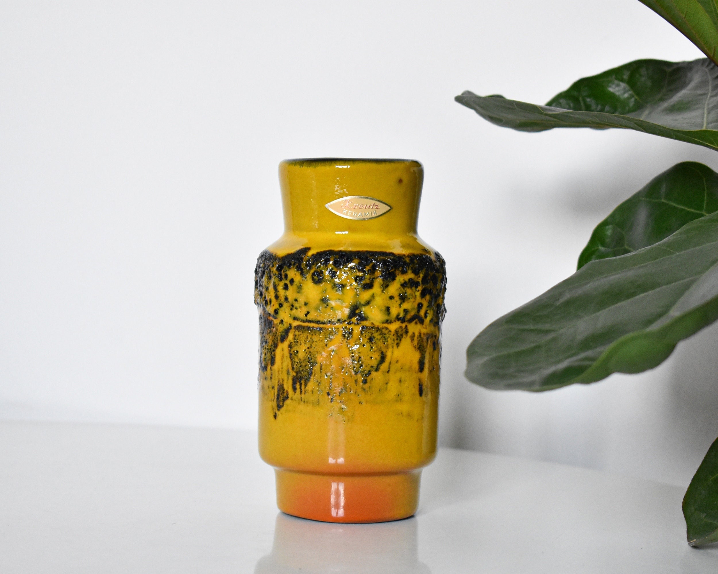 Vintage Kreutz Keramik Fat Lava Yellow and Orange Ceramic Vase
