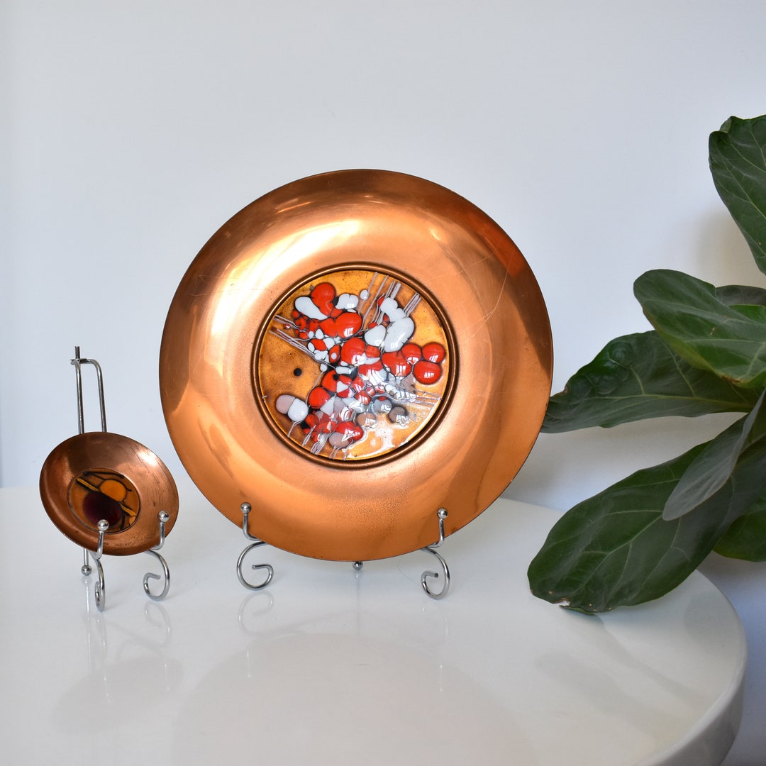 Set of Two Vintage Copper Wall Plates / Abstract Handmade Etsy