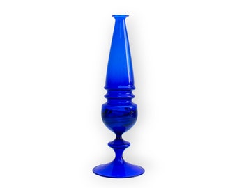 Lauscha Single Flower Cobalt Blue Vase /  Made in East Germany / DDR / Thuringia / Midcentury Glass /Mundgeblasen Handgeformt / Blown Glass