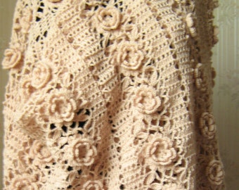 Crochet Irish Rose Wrap Stole