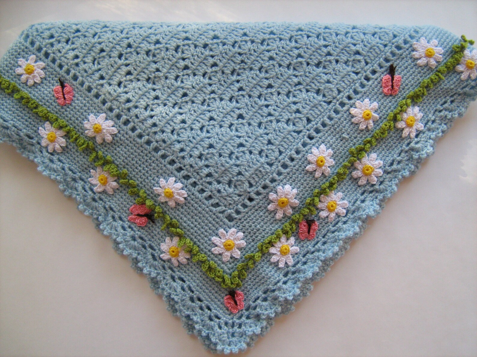 Crochet Baby Blanket Daisy Butterfly Applique Etsy