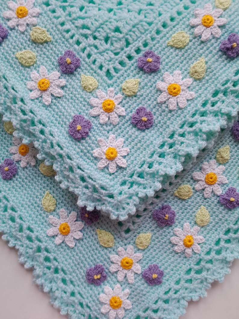 Mint Crochet Baby Blanket Daisy Viola Flowers Etsy