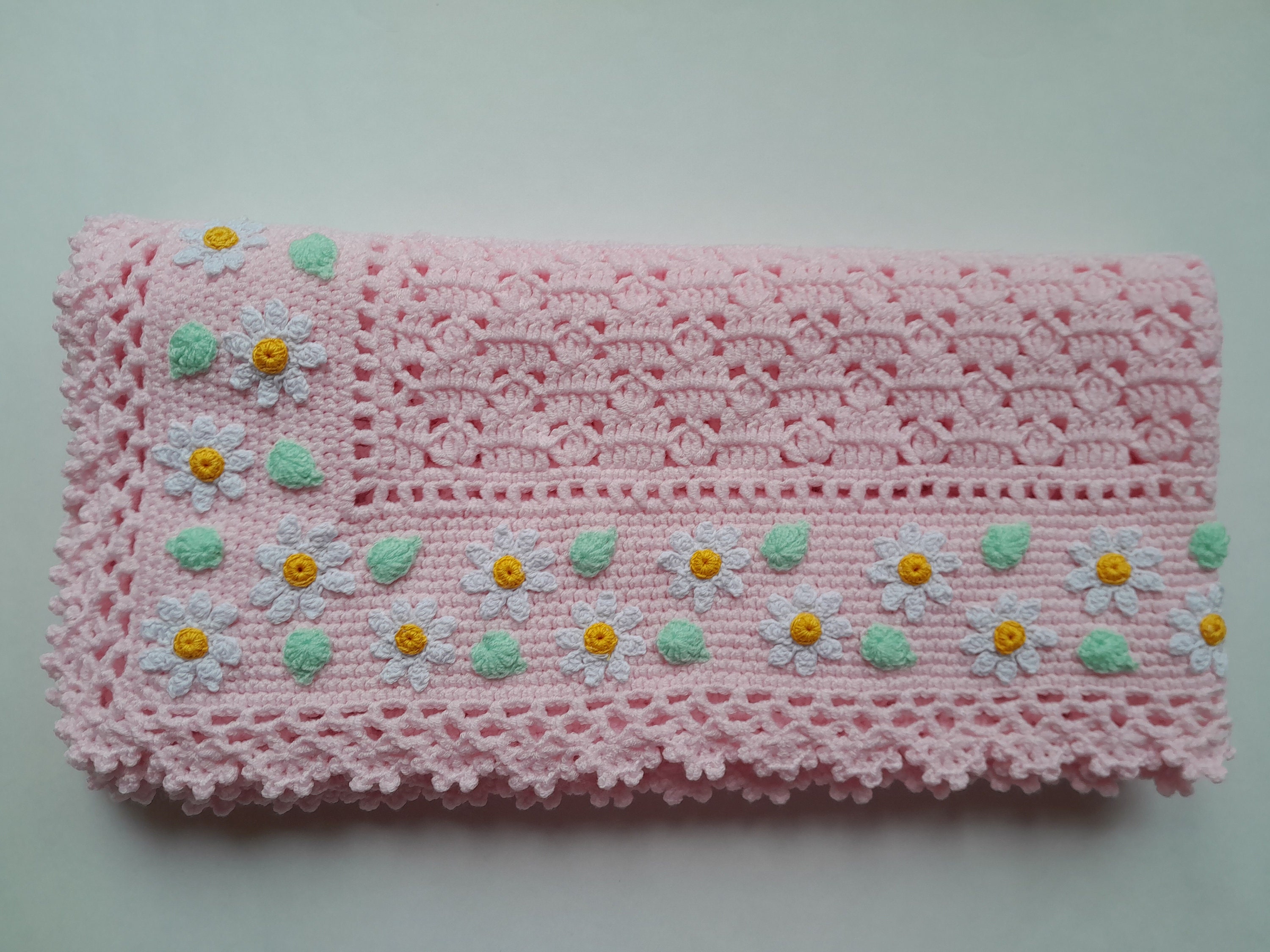 Crochet Baby Blanket Daisy Flowers Applique - Etsy