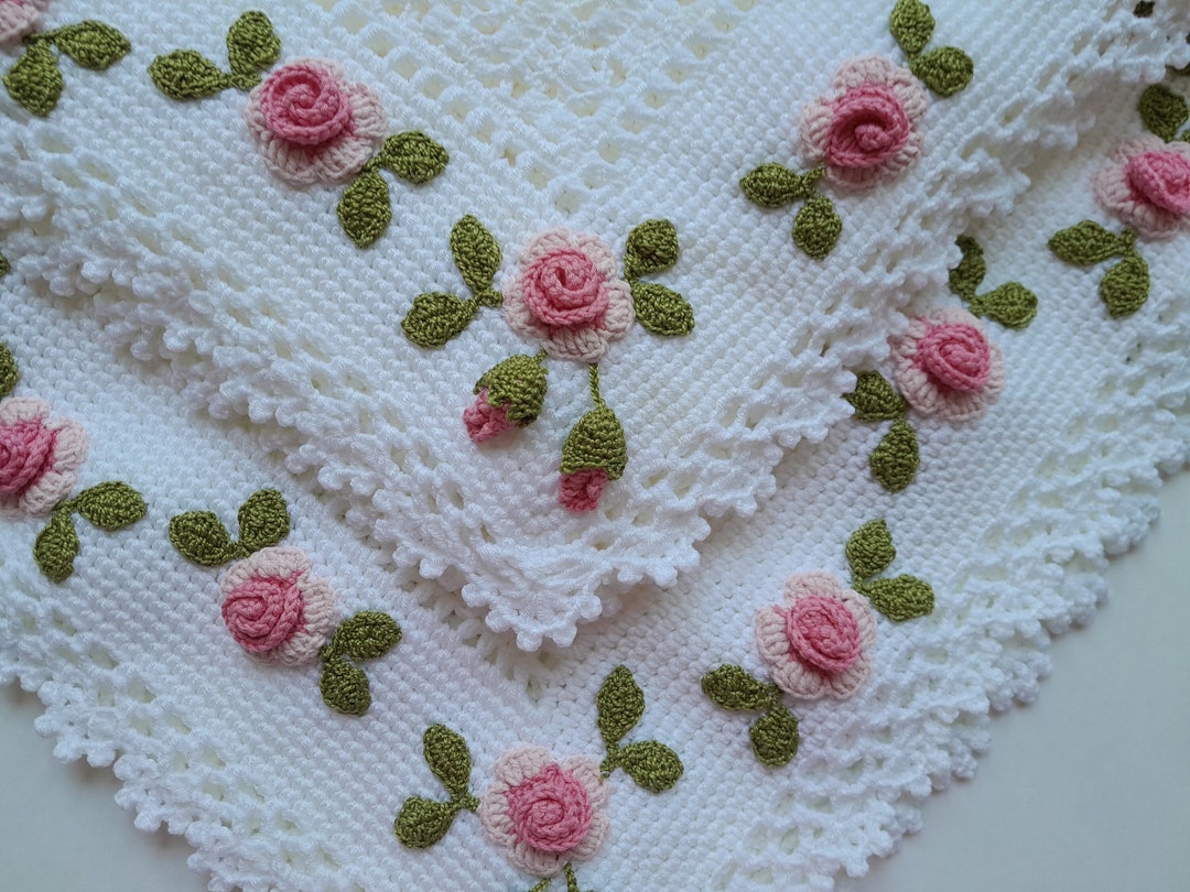 Crochet Baby Blanket Rose Garden Flowers Applique Etsy