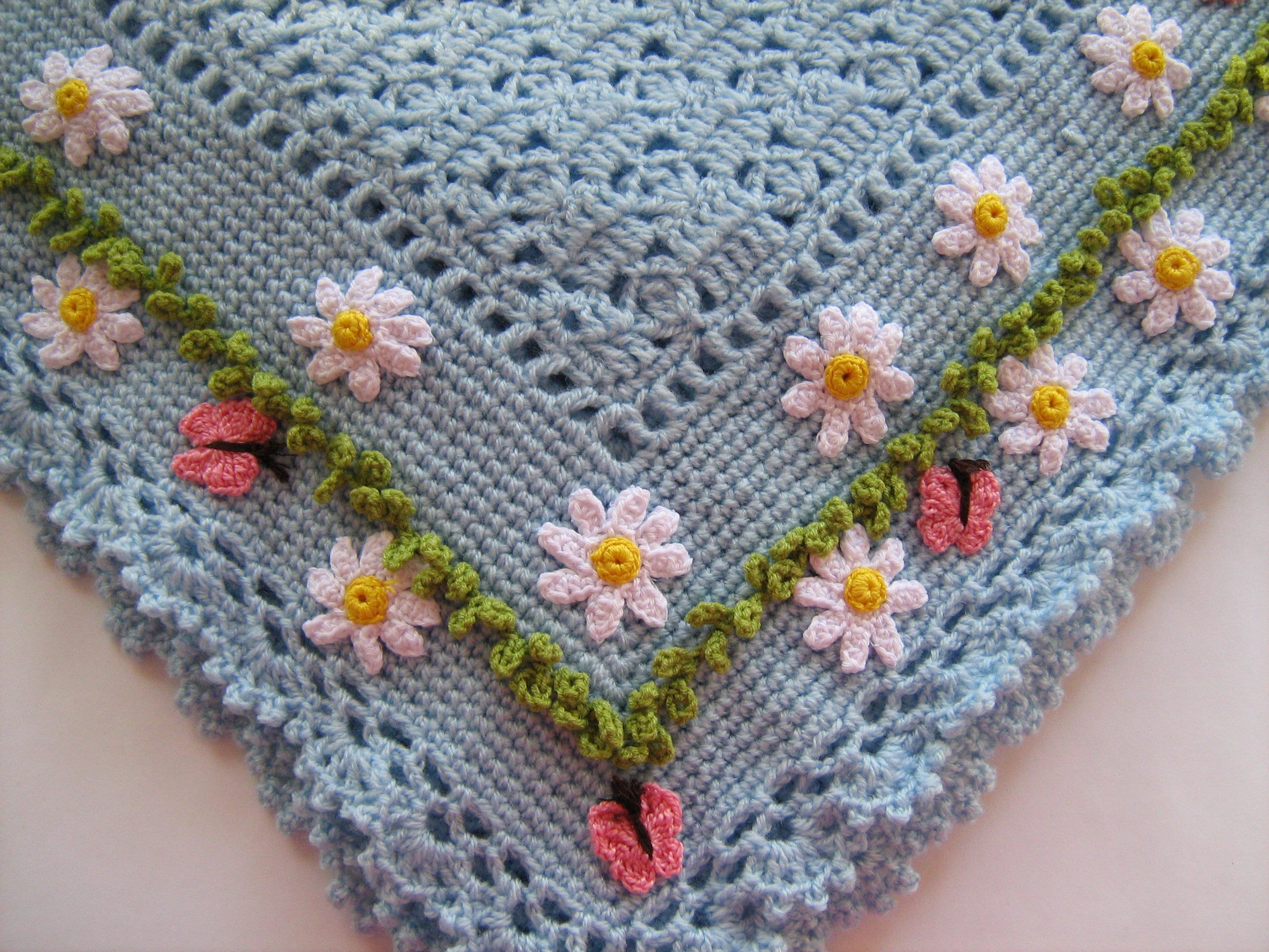 Crochet Baby Blanket Daisy Butterfly Applique Etsy