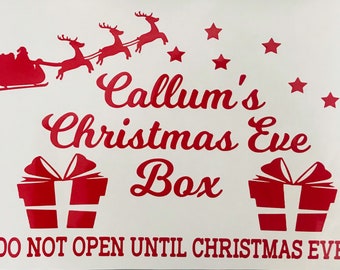 Personalised Christmas Eve box vinyl sticker label A4 sized to fit on wooden/plastic boxes DIY