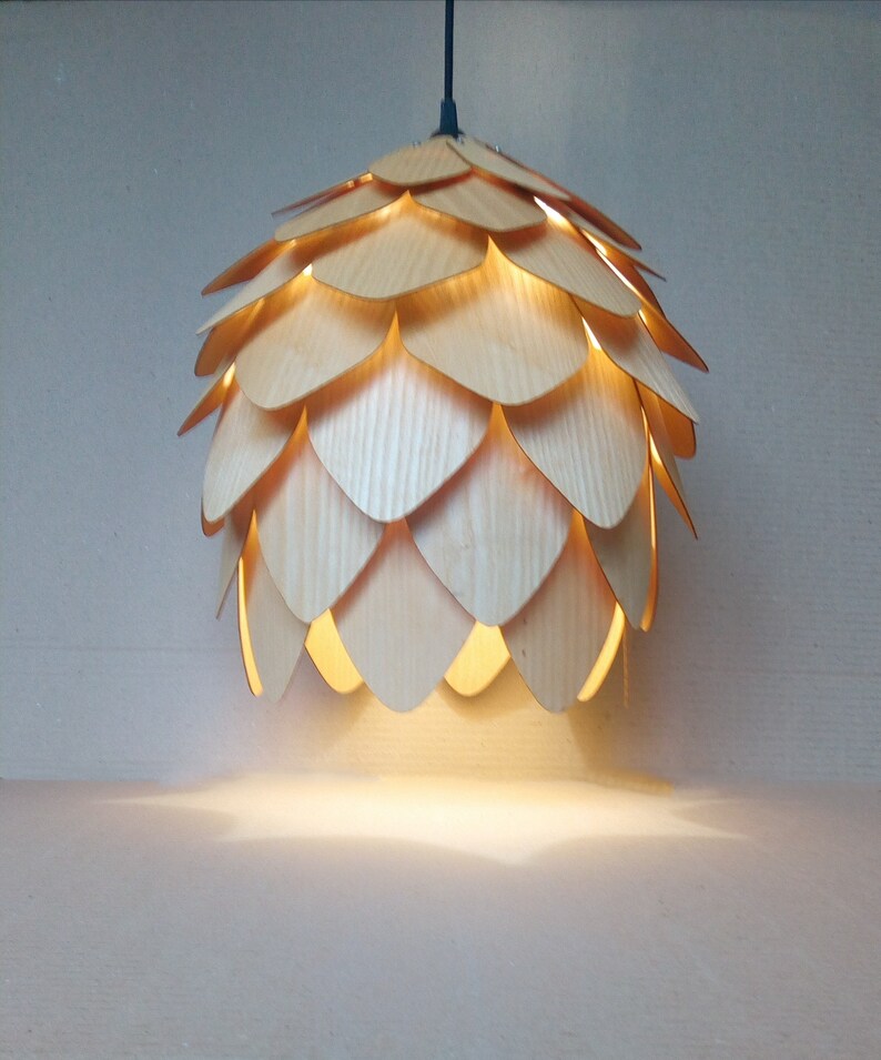 Wood Pendant Light/wood Lampshade/pine Cone Pendant Light/wood Etsy