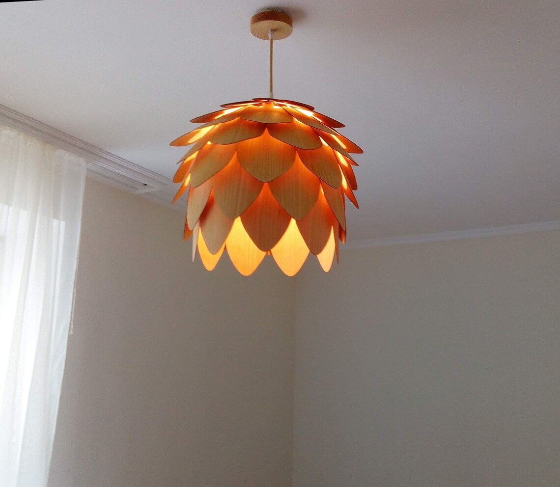 Pendant Light / wood lampshade/pine cone pendant light/Wood Etsy