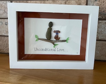 Beach Glass Dog Picture: &quot;Unconditional Love&quot; Quote, Matted Frame