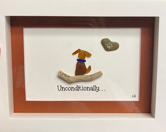 Beach Glass Dog Picture: &quot;Unconditionally&quot; Quote, Matted Frame (6x8&quot;)