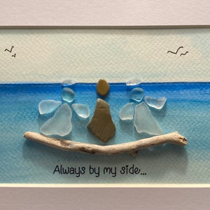 Memory picture, Angel(s), Personalized, Beach glass, stones and driftwood, Matted and Framed, Glass Protection, OOAK, Lake Erie beaches