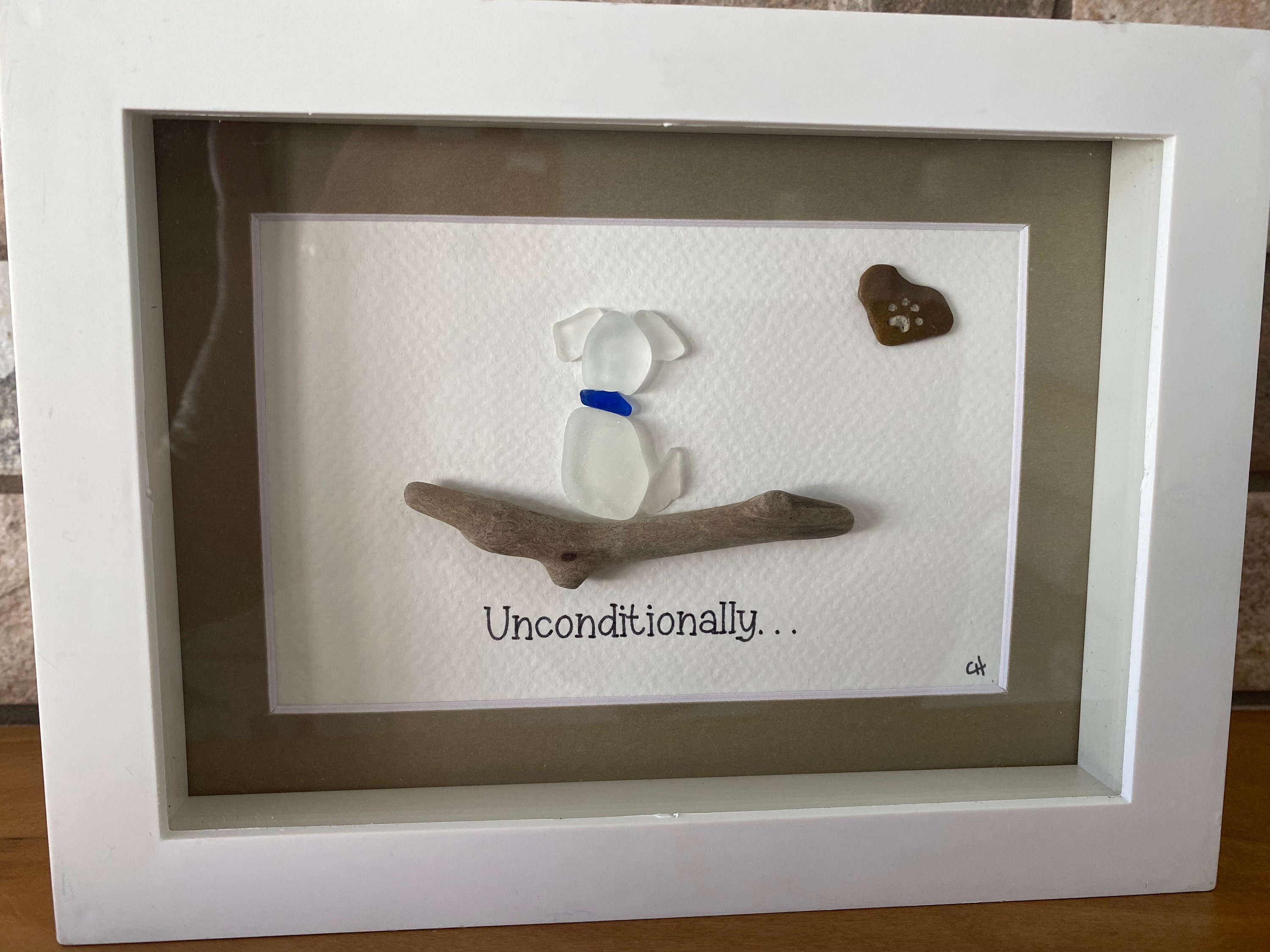 Dog Lovers Beach Glass Art: Engraved Paw Print, Lake Erie Gift