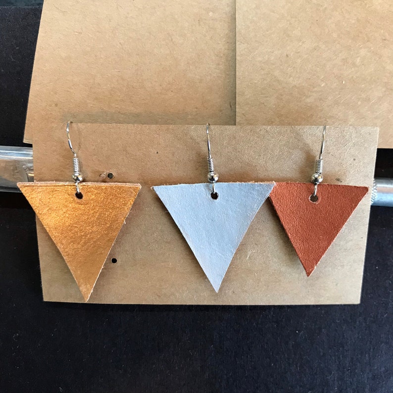 Handmade Leather Triangle Earrings