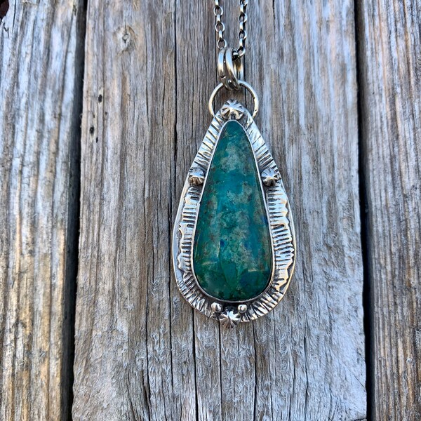 thumbnail image 2 of Peaceful Peruvian Chrysocolla Crystal Pendant With 20'' Stainless Steel Chain – ZenergyGems 2 of 5