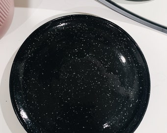 Speckled black handmade ceramic dining plate