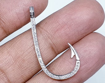 Pave Diamond Hook  Pendant, Charm Fish Hook, Charm Pendant For Christmas, 925 Silver Diamond Hook Pendant, Diamond Jewelry Findings.