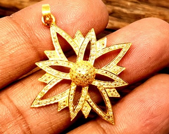 Pave Diamond Starburst Pendant: 925 Sterling Silver (40x33mm)