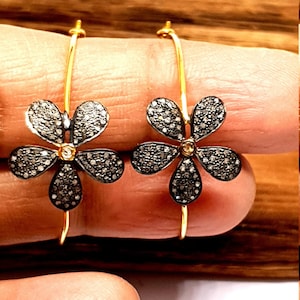 Pave Diamond Flower Hoop Earring, 925 Silver Handmade Diamond Fine Jewelry, Natural Diamond Hoop Earring, Jewelry Findings Supplies.