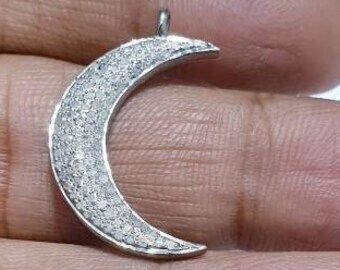 Pave Diamond moon charm,Crescent Moon Charm Necklace Pave Diamond 925 Silver Charm Diamond Pendant  size 26x6 millimeters  approx