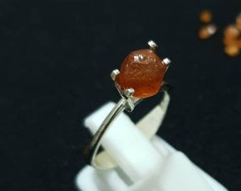 Spessartite,Mandarin,Raw Garnet Sterling Silver Ring,Raw Solitaire Garnet,Ring,spessartine,Garnet,birthstone,