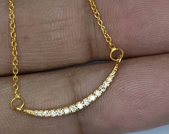 Collar con barra de diamantes en oro macizo de 14 k: joyería minimalista para bodas