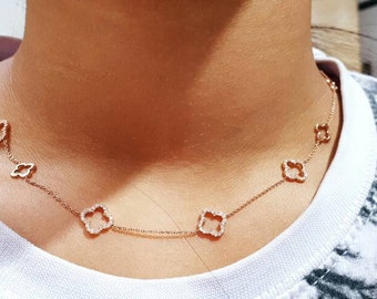 14Kローズゴールドダイヤモンドクローバーペンダントネックレス - Etsy 