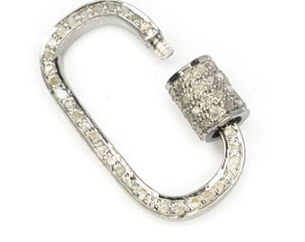 Carabiner lock clasp ,925 sterling silver genuine diamond Lobster clasps, diamond jewelry carabiner lock for jewelry, Silver Lobster claps.