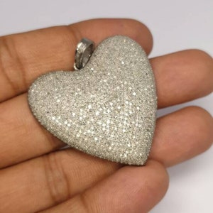 Pave Diamond Heart Shape Pendant 925 Sterling Silver, Pave Diamond Heart Pendant, Handmade pendant For Women/Sister/Lovers, Diamond Heart.